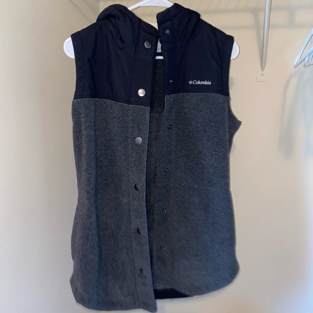Columbia vest with Sherpa lined hood.